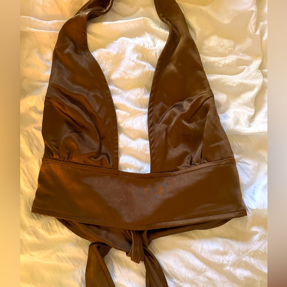 Chocolate brown halter top with tie back